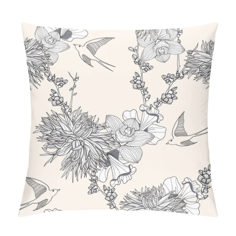 Personality  Seamless Floral Pattern Seamless Pattern With Flowers And Birds. Pillow Covers