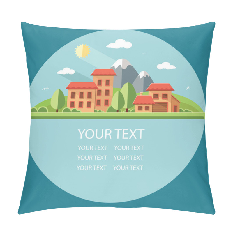 Personality  Nature - Summer Landscape.Little City Street With Small Houses A Pillow Covers