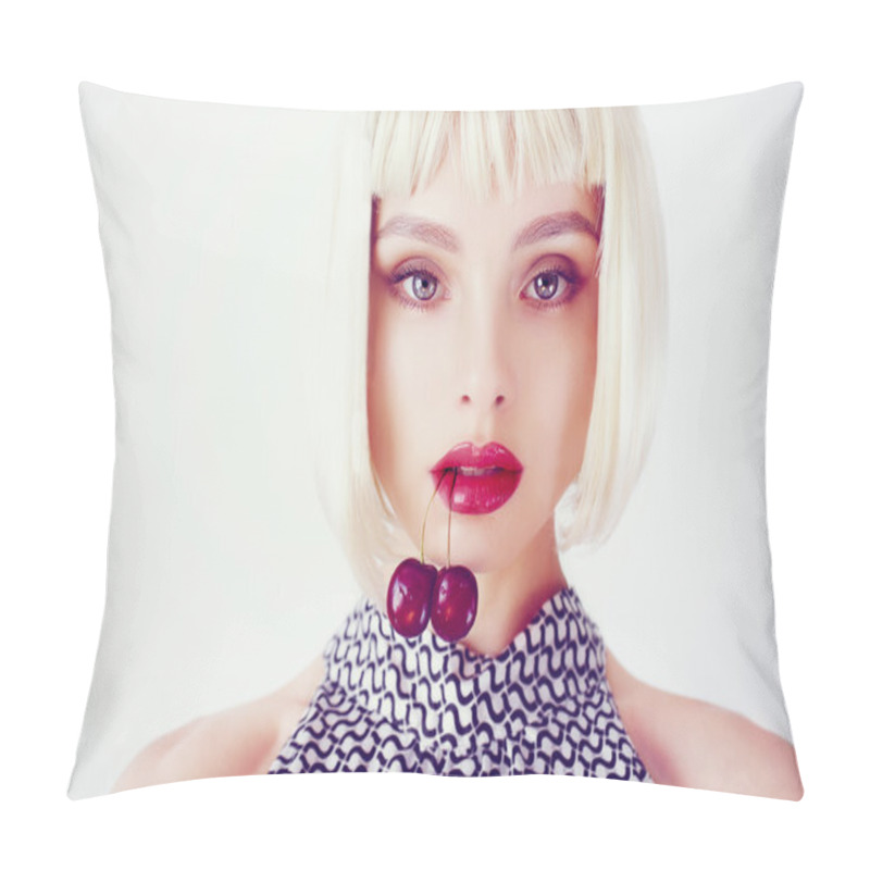 Personality  Girl With Cherries In The Mouth Pillow Covers