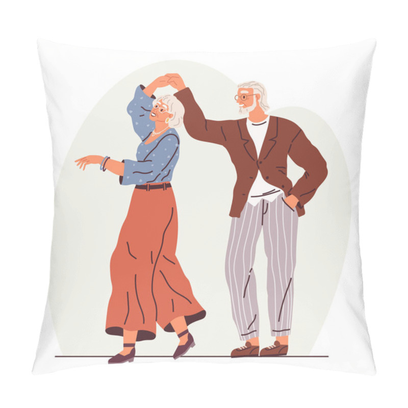 Personality  Old Couple Dance. Vector Illustration. Funny Elderly Couple Dancing. Elderly People Romantic Loving Relations. Grandfather Grandmother Celebrating Wedding Anniversary. Happy Old Man Woman Embracing Pillow Covers