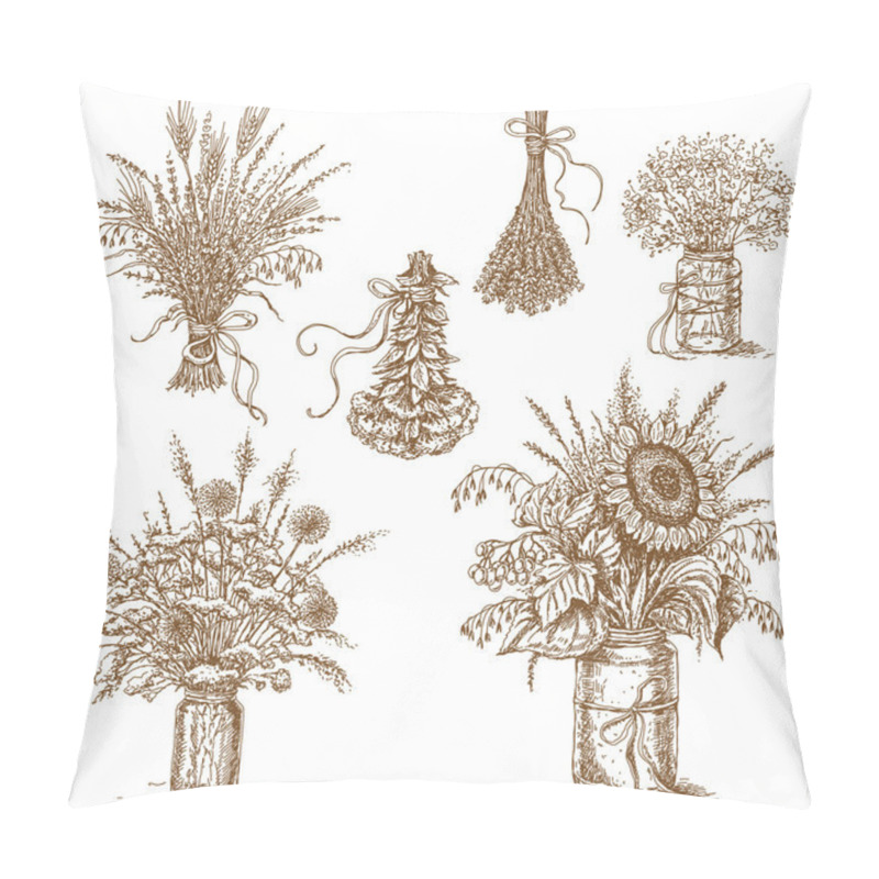 Personality  Bouquets Of Flowers, Cereals And Dried Herbs In Rustic Style Pillow Covers