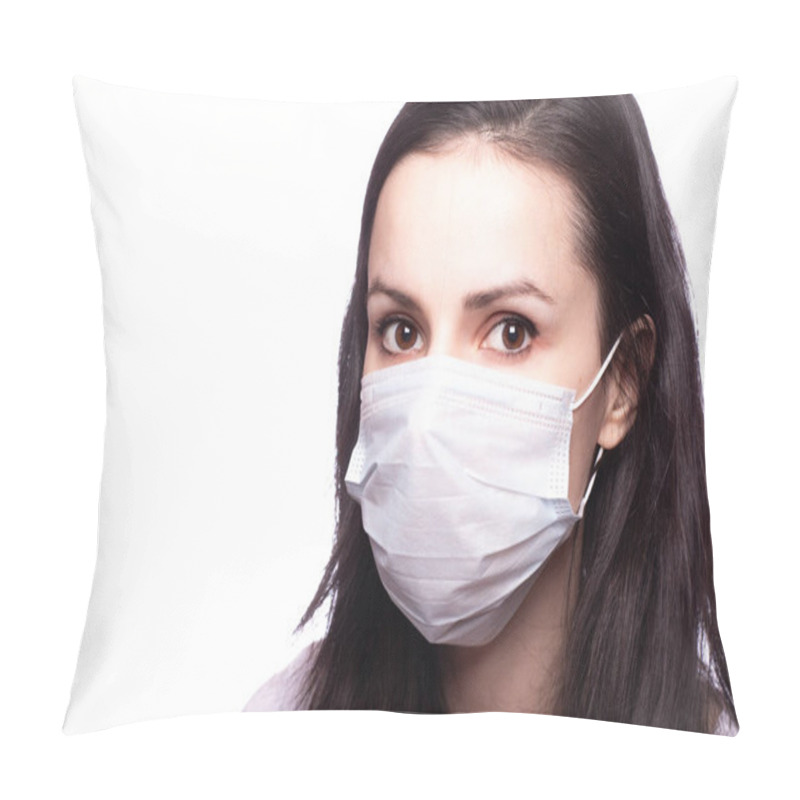 Personality  Young Woman In Medical Mask On Her Face Pillow Covers