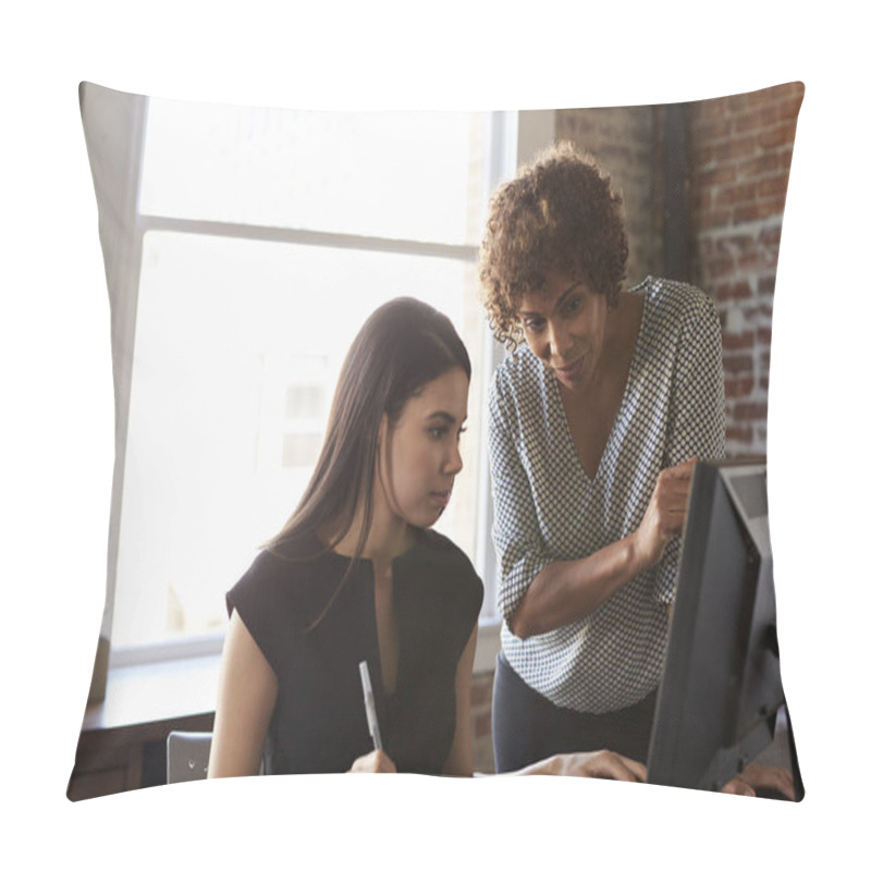 Personality  Two Businesswomen Working On Computer  Pillow Covers