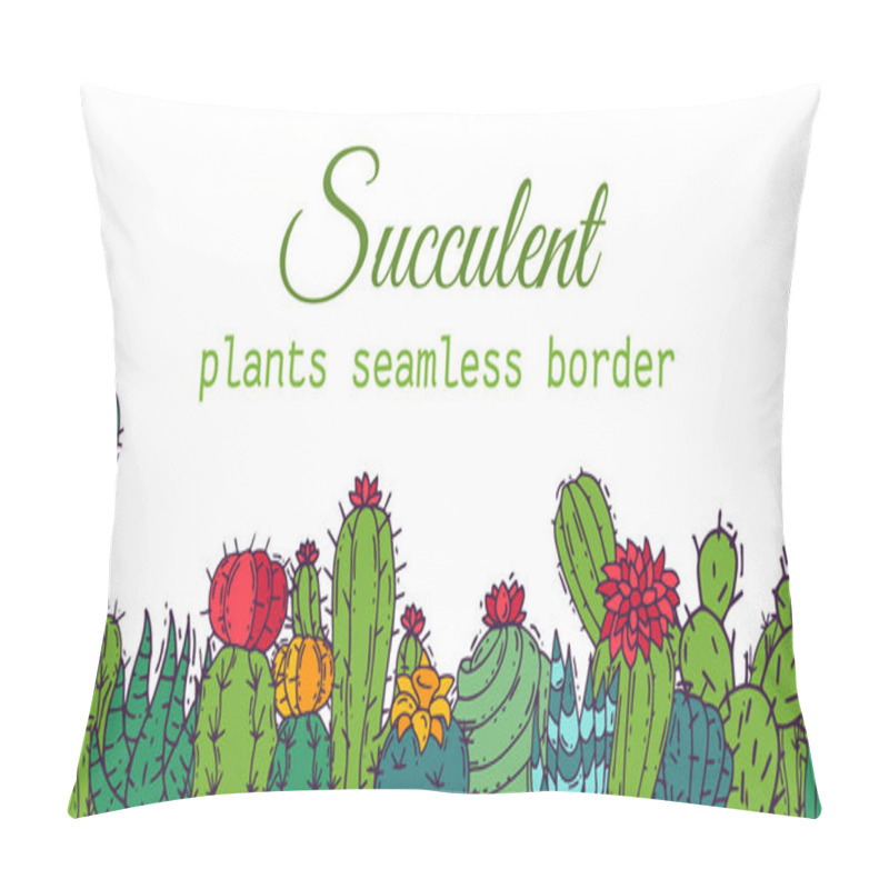 Personality  Succulents Seamless Border Pattern Cacti Green Plants Vector Illustration. Nature Botanical Houseplant Floral Banner. Cactus Design Botany Bouquet. Decorative Flora Garden Card. Pillow Covers