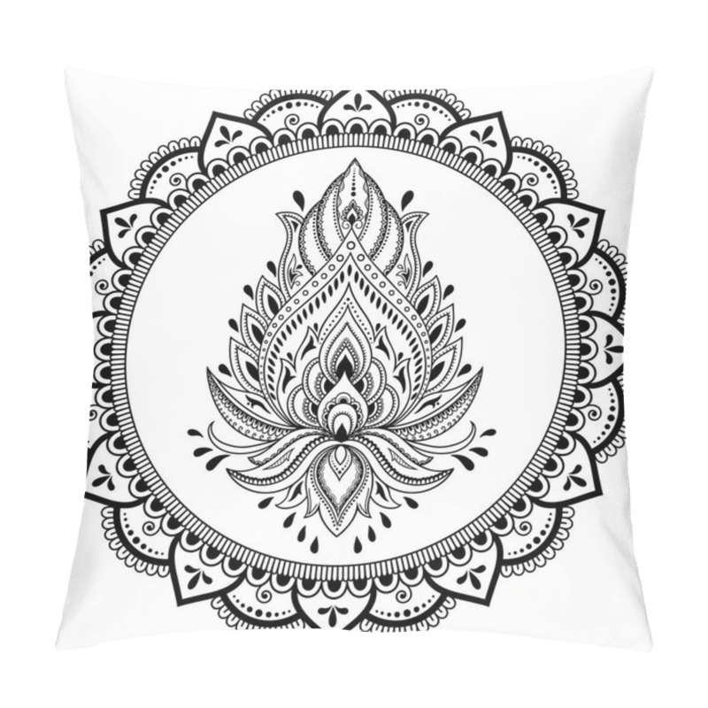 Personality  Circular Pattern In Form Of Mandala With Lotus Flower For Henna, Mehndi, Tattoo, Decoration. Decorative Ornament In Ethnic Oriental Style. Coloring Book Page. Pillow Covers