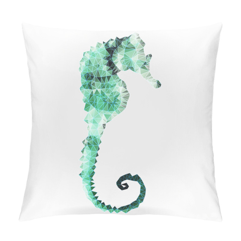 Personality  Green Seahorse, Hippocampus Antiquorum. Vector Illustration On White Background, Triangular Geometric Style. Pillow Covers