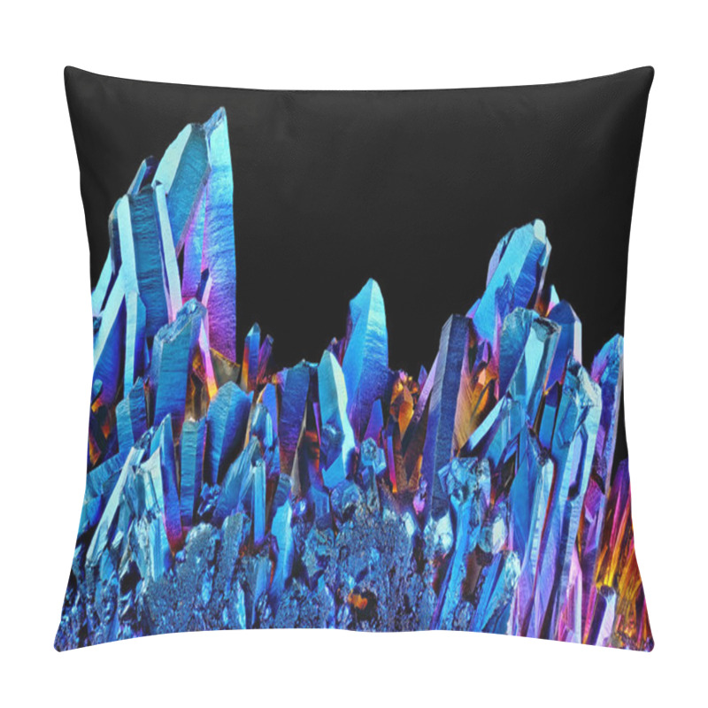 Personality  Quartz Rainbow Titanium Aura Crystal Cluster On Black Background Pillow Covers