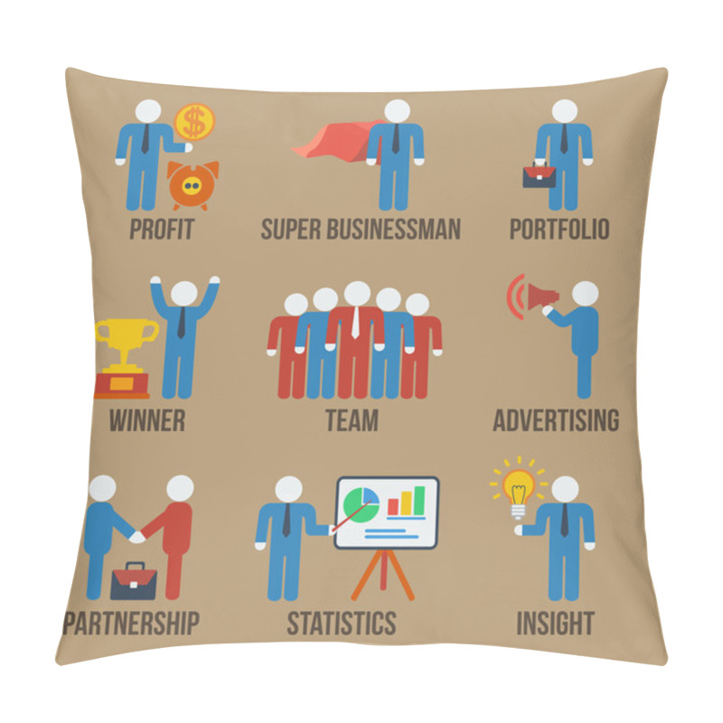 Personality  Set Of 9 Businessman Icons. Vector. Pillow Covers