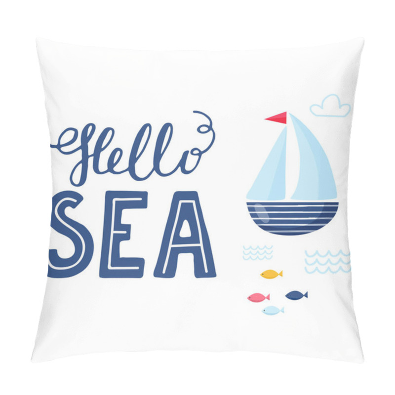 Personality  Vector Doodle Sea Illustration. Scandinavian Style. Ready Cards With Marine Animals, Whale, Killer Whale, Crabs Gull Fish Sea Symbols Pillow Covers