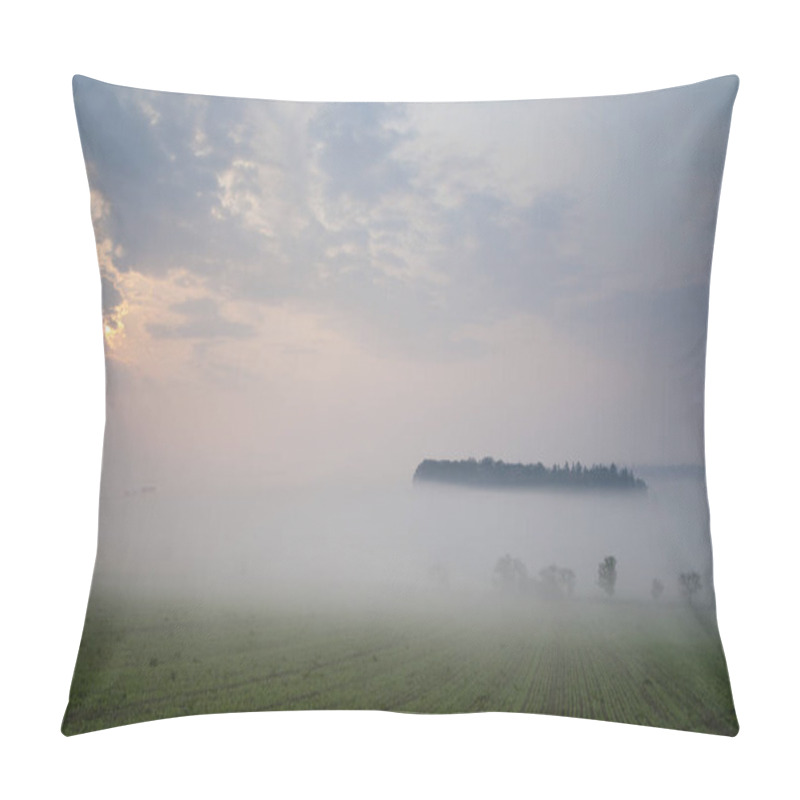 Personality  Sunrise In The Fog In The Field,meadows And Forests In Spring,fog And Breaking Sun Pillow Covers