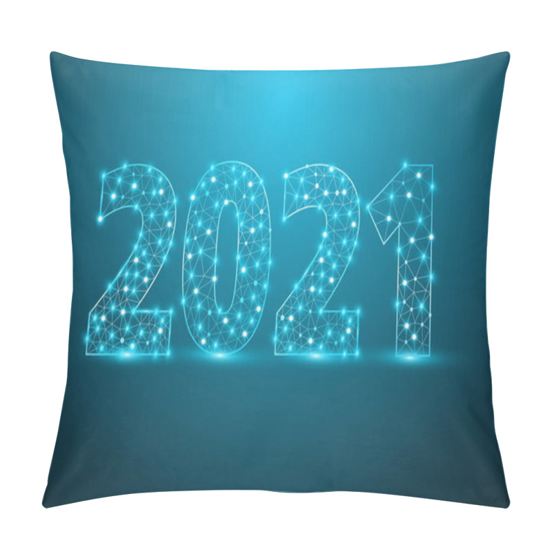 Personality  2021 New Year Text Design With Mesh Stylish Alphabet Letters Numbers, Graphic Background Communication Structure With Connected Dots Lines, Vector Illustration Pillow Covers