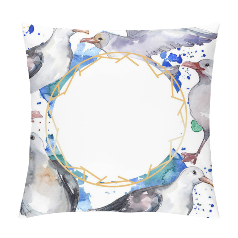 Personality  Sky Bird Seagull In A Wildlife. Wild Freedom, Bird With A Flying Wings. Watercolor Background Illustration Set. Watercolour Drawing Fashion Aquarelle Isolated. Frame Border Ornament Square. Pillow Covers