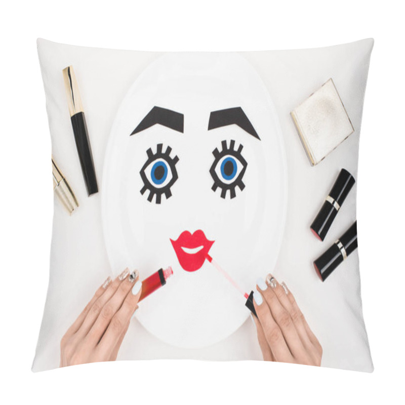 Personality  Paper Face With Makeup On Plate  Pillow Covers