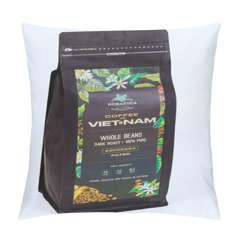 Personality  10 NOVEMBER 2024 Hanoi Vietnam: Vietnam Robarica Coffee, With Whole Dark Roasted Beans, A Premium Arabica And Robusta Blend Suitable For Espresso Aroma Flavor Pillow Covers