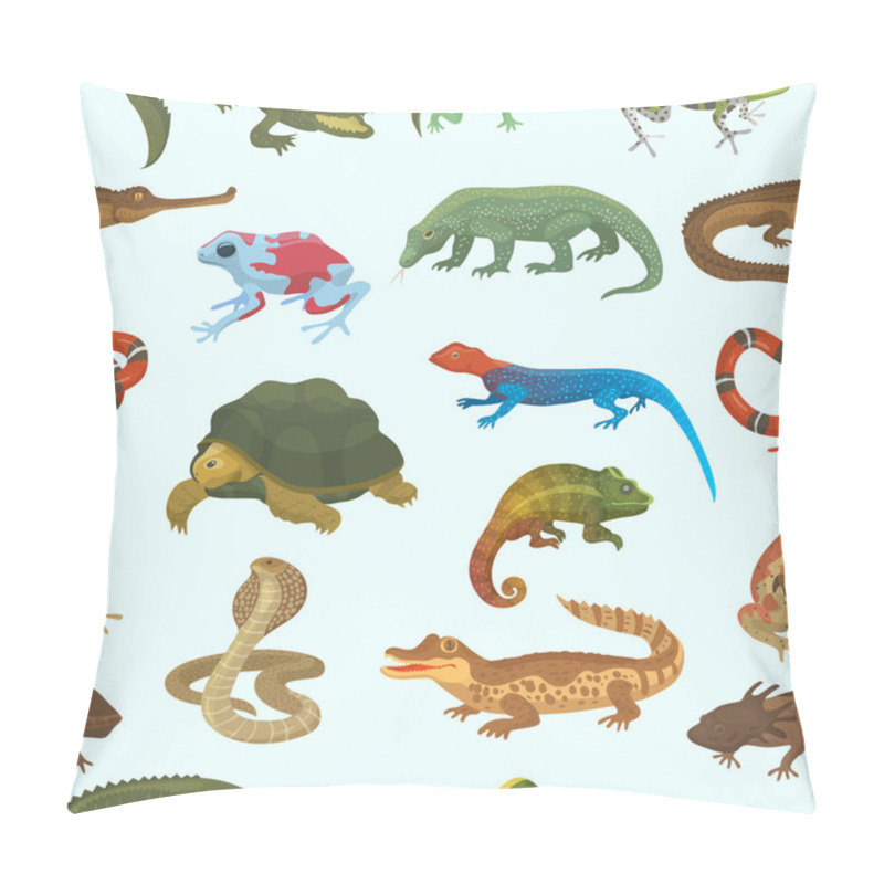 Personality  Vector Reptile Nature Lizard Animal Wildlife Wild Chameleon, Snake, Turtle, Crocodile Illustration Of Reptilian Isolated On White Background Green Amphibian Pillow Covers