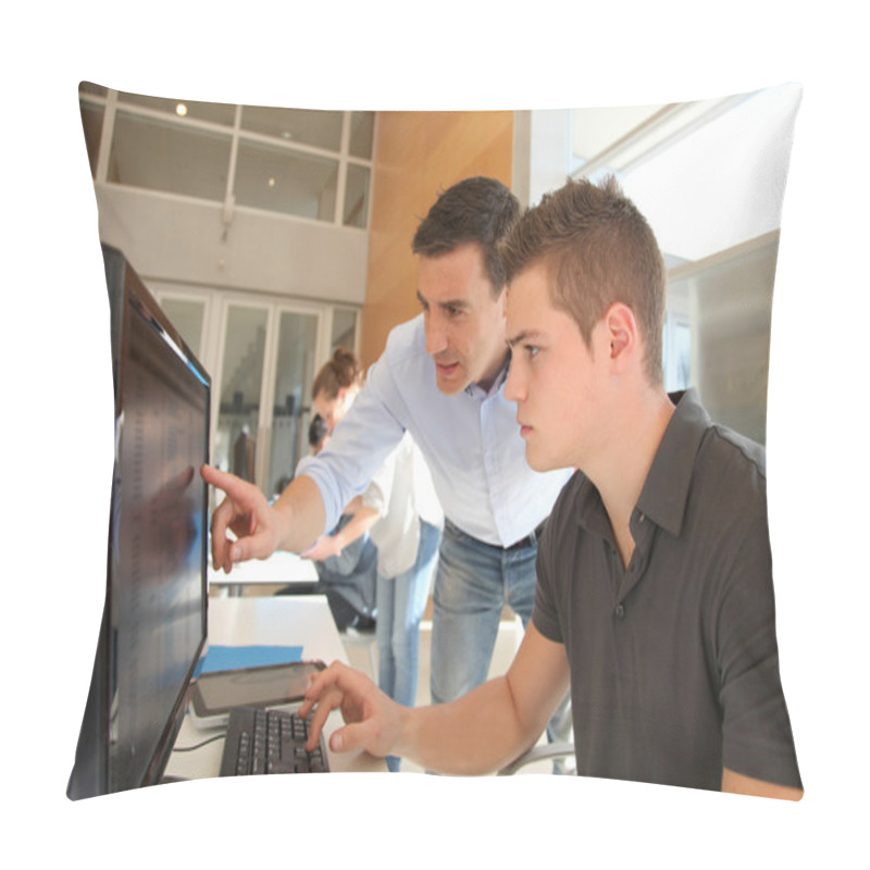 Personality  Teacher And Student Working On Computer Pillow Covers