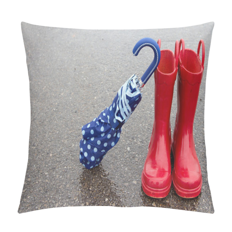 Personality  Red Rain Boots And Umbrella Pillow Covers