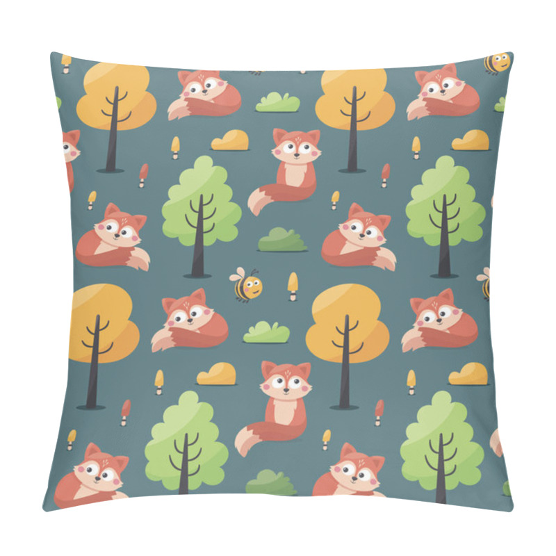 Personality  Seamless Woodland Forest Vector Pattern With Fox, Trees And Plants Pillow Covers