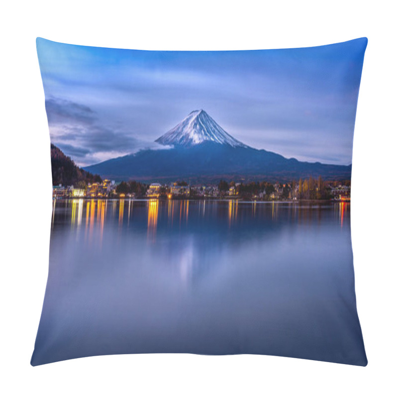 Personality  Fuji Mountain And Kawaguchiko Lake In Morning, Autumn Seasons Fuji Mountain At Yamanachi In Japan. Pillow Covers