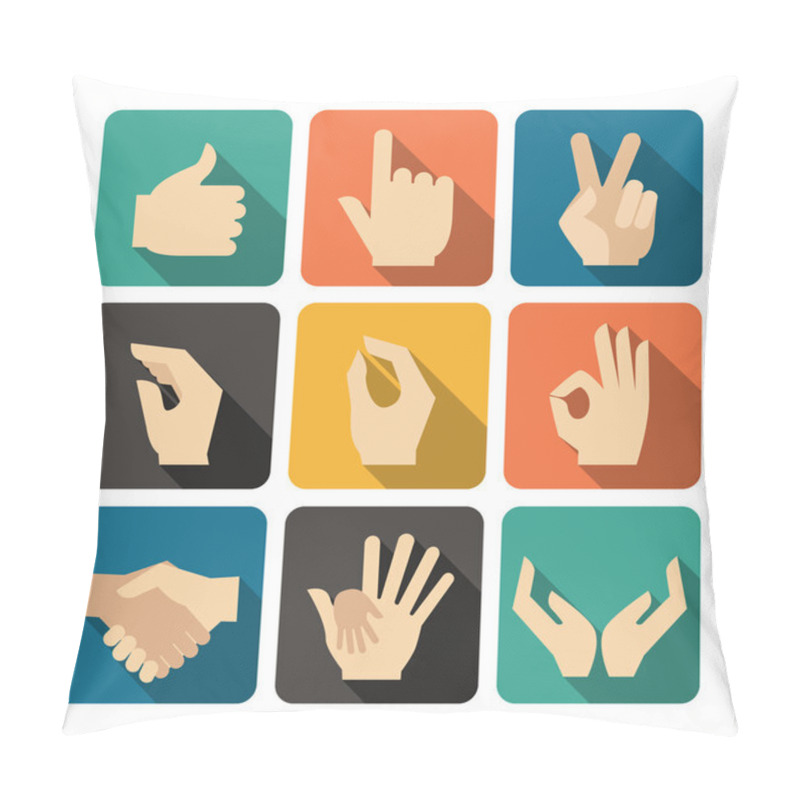 Personality  Hands Icons Set, Flat Design Vector Illustration Pillow Covers