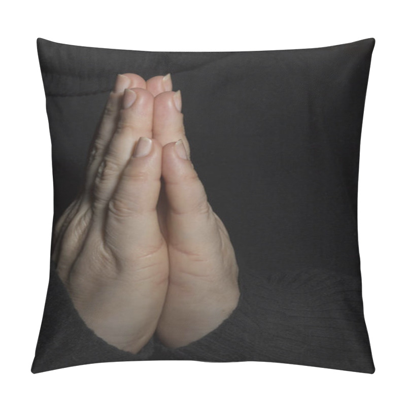 Personality  Female Hands Folded In Prayer On A Black Background Pillow Covers