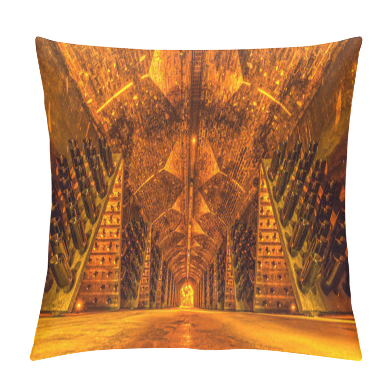 Personality  Sparkling Wine Bottles Aging In Old Cellar, France Pillow Covers