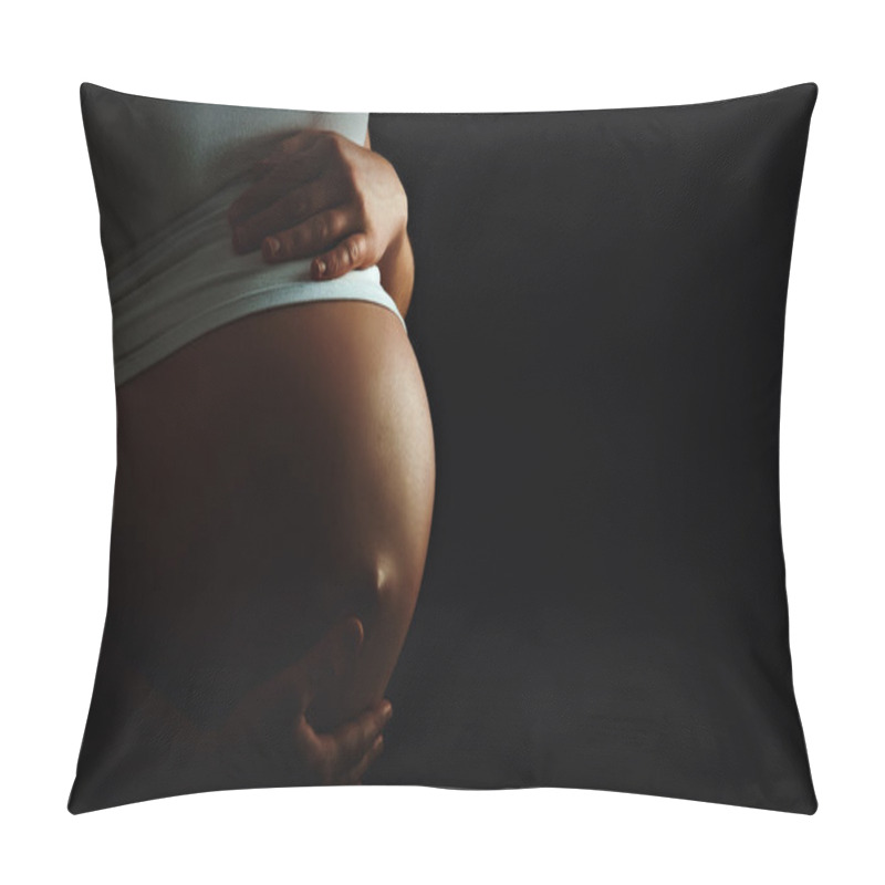 Personality  Belly Of Pregnant Woman Monochrome On Dark Background Pillow Covers