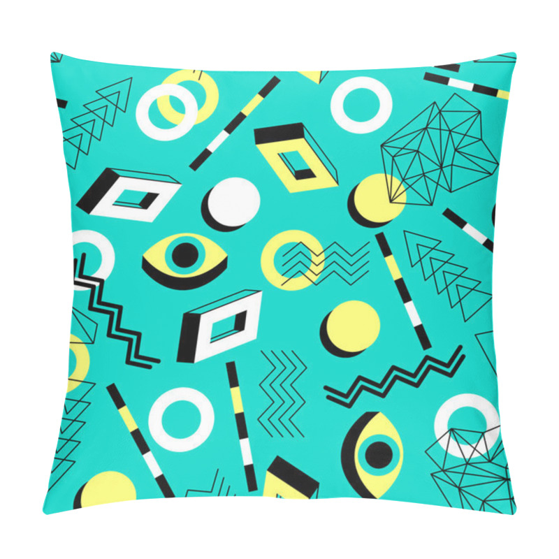 Personality  Seamless Geometric Pattern In Retro 80s Style. Doodle Geometric Shapes. Abstract Vector Background. Retro Memphis Design Pillow Covers