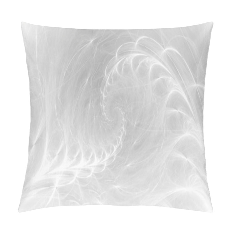 Personality  White Abstract Ethereal Wispy Smoke Tendrils Wallpaper Background. Elegant Minimal Subtle Light Grey Glowing Smoky Nautilus Spiral Swirls Banner Backdrop. Ghostly Cosmic Strings Fractal 3D Rendering Pillow Covers