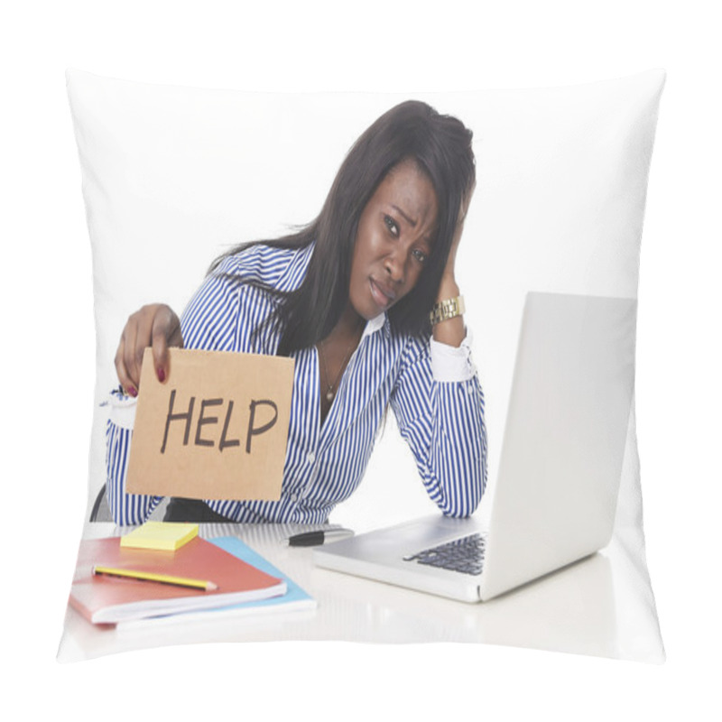 Personality  Black African American Ethnicity Frustrated Woman Working In Stress At Office Pillow Covers