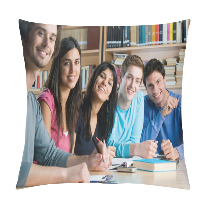 Personality  Smiling Group Of Students In A Library Pillow Covers