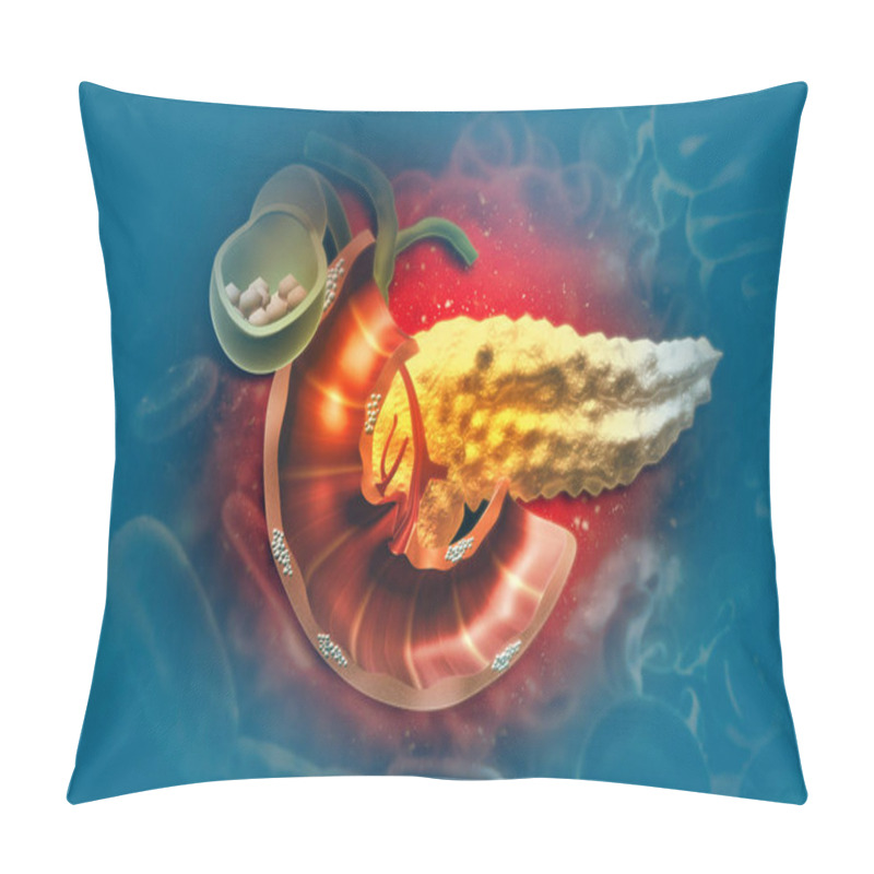 Personality  Human Pancreas On Scientific Background. 3d Illustration  Pillow Covers