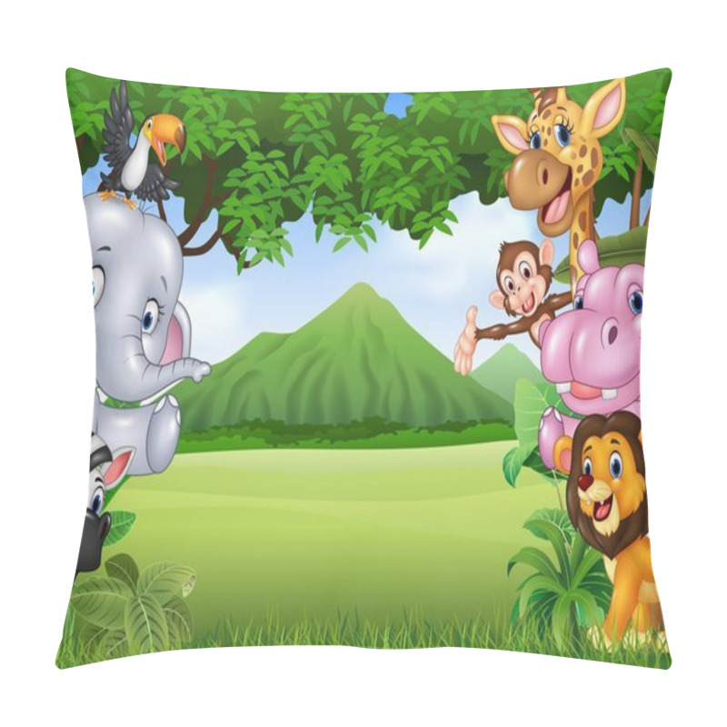 Personality  Cartoon Wild Animals With Nature Landscape Background Pillow Covers