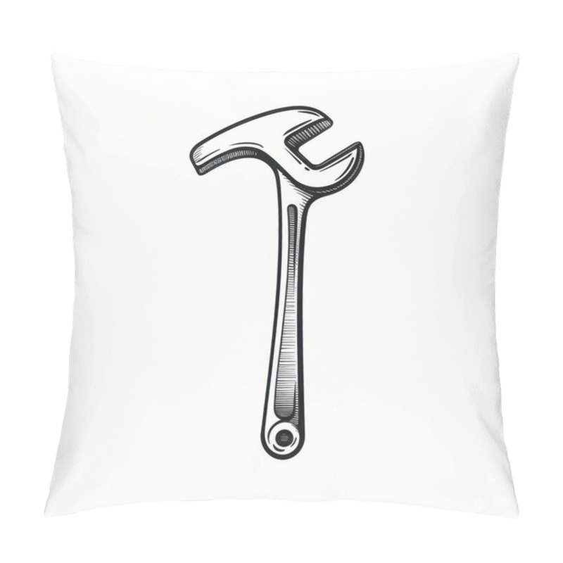 Personality  Stylized Illustration Of A Metallic Wrench With A Glossy Finish, Perfect For Tools And Repairs. Pillow Covers