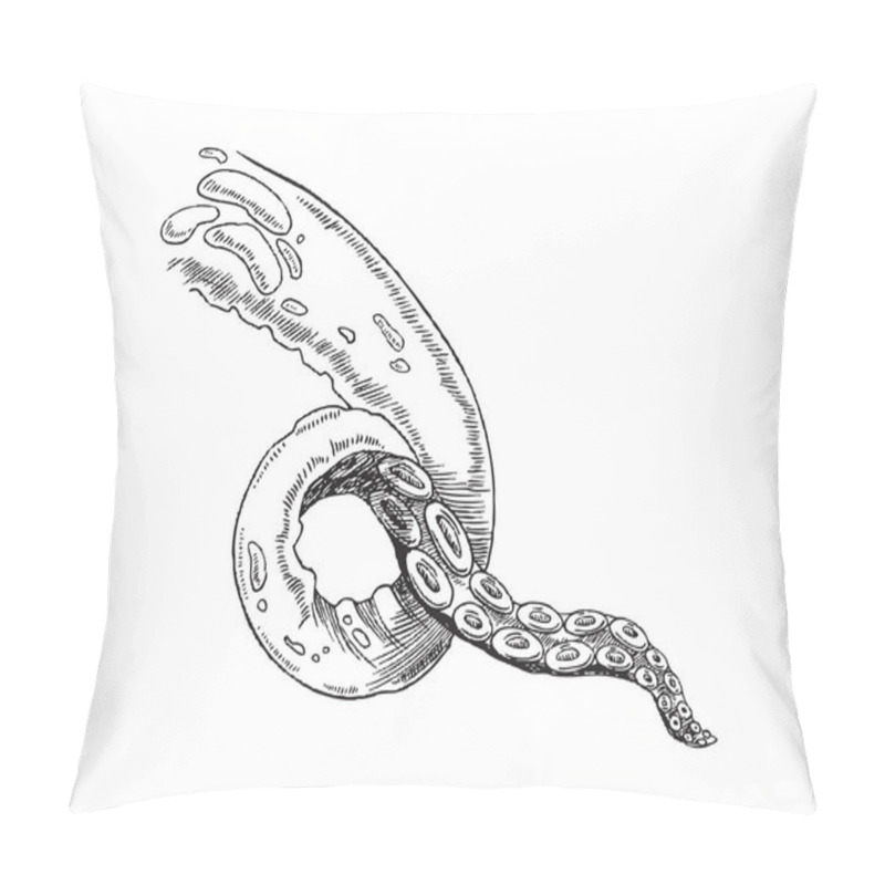 Personality  Hand Drawn Realistic Vector Illustration Of Single Octopus Tentacle Isolated On A White Background. Pillow Covers