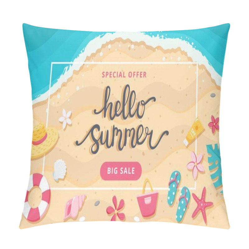 Personality  Summer Sale Banner. Hand Drawn Lettering, Beach And Cute Elements. Template Vector Illustration Pillow Covers