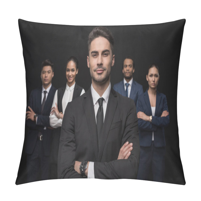 Personality  Confident Businessman With His Colleagues  Pillow Covers