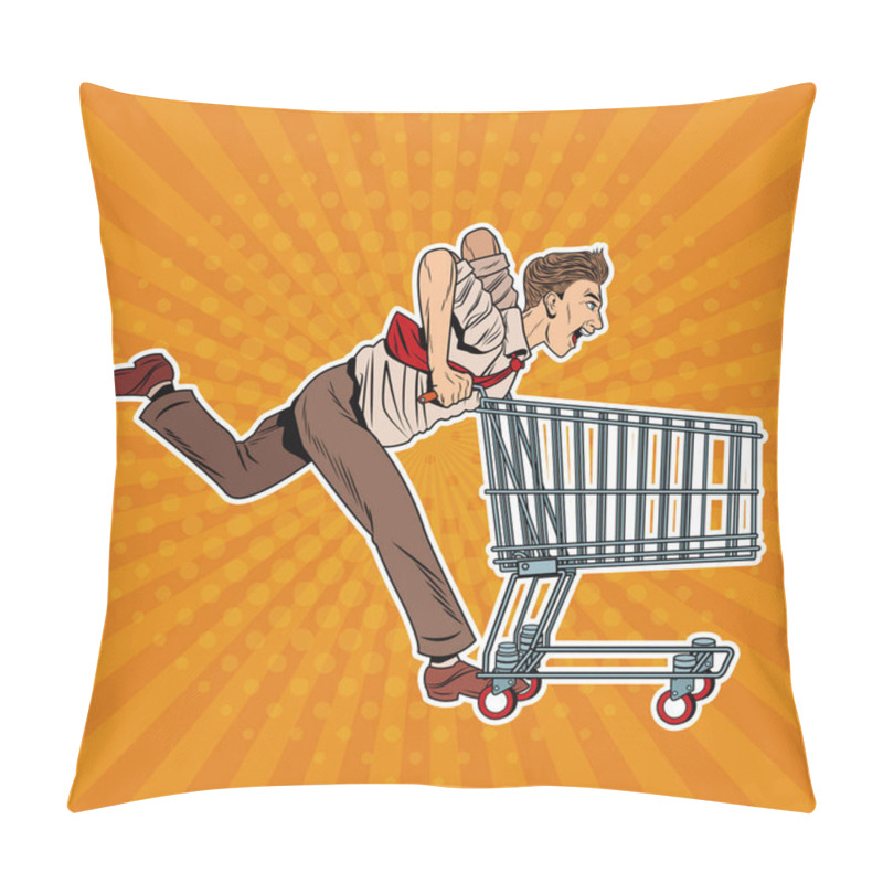 Personality  Businessman Pushing Shopping Cart Pillow Covers