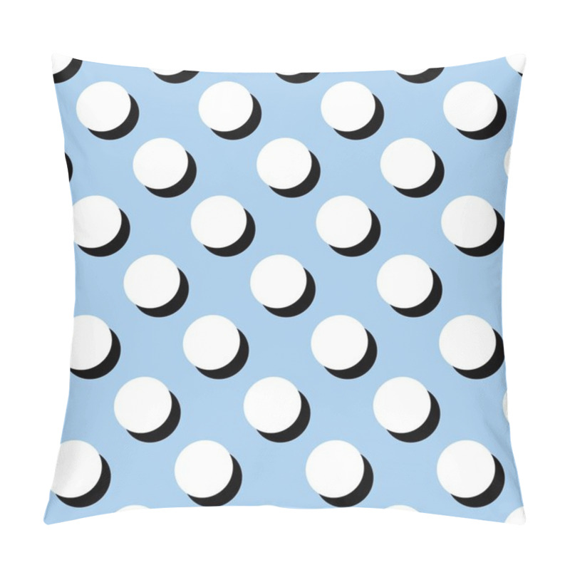 Personality  Tile Vector Pattern With White Polka Dots With Shadow On Pastel Blue Background Pillow Covers