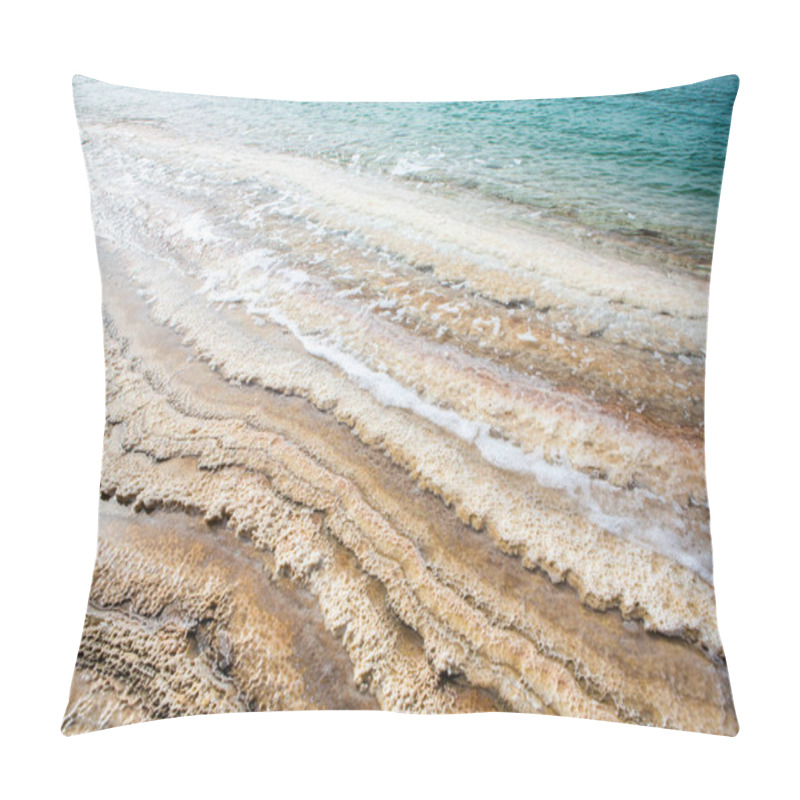 Personality  View Of Dead Sea Coastline At Sunset Time In Jordan. Salt Crystals At Sunset. Dead Sea Landscape With Mineral Structures. Pillow Covers