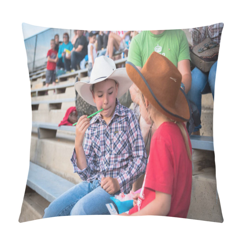 Personality  Williams Lake, British Columbia/Canada - July 1, 2016: Two Children Enjoy A Snow Cone While Watching The 90th Williams Lake Stampede, One Of The Largest Stampedes In North America Pillow Covers