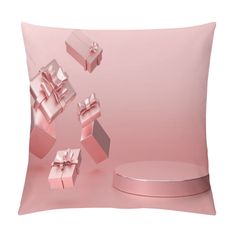 Personality  Podium Empty With Geometric Shapes In Pink Pastel Composition For Modern Stage Display And Minimalist Mockup ,abstract Showcase Background ,Concept 3d Illustration Or 3d Render Pillow Covers