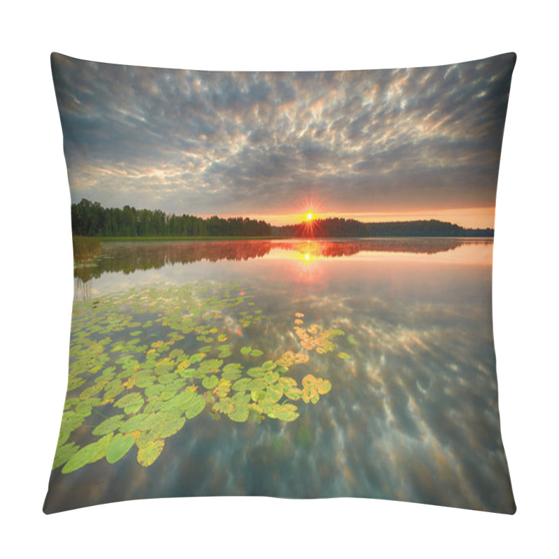 Personality  Beautiful Sunrise Over Lake Covered With Water Lily Pillow Covers