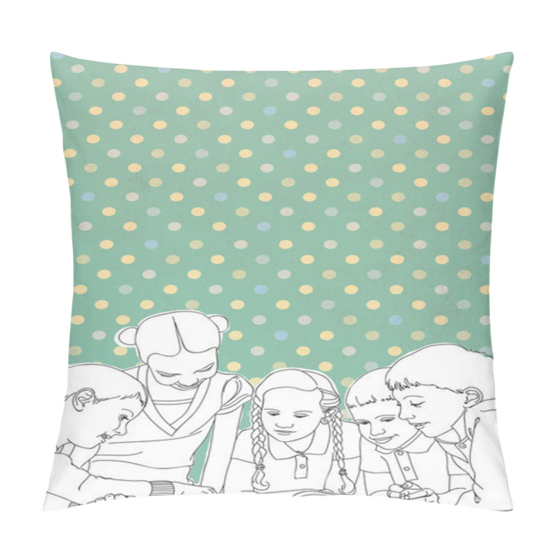 Personality  Illustrated Group Of Children Enjoying Reading Together Pillow Covers