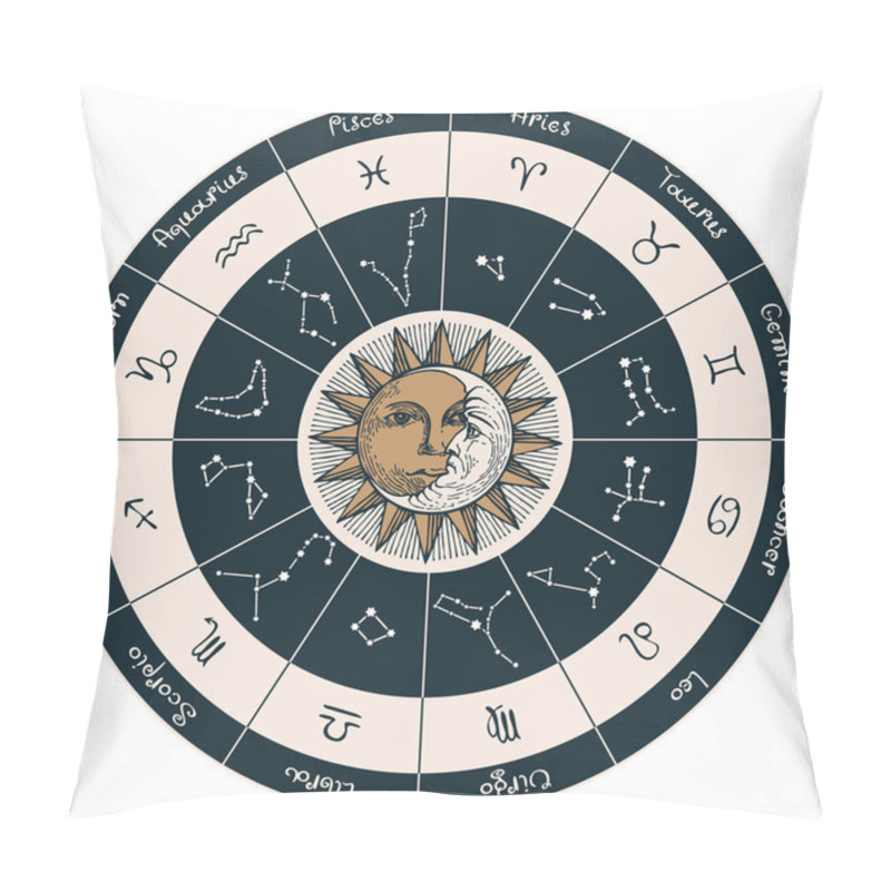 Personality  Circle Zodiac Signs With Sun And Moon Pillow Covers