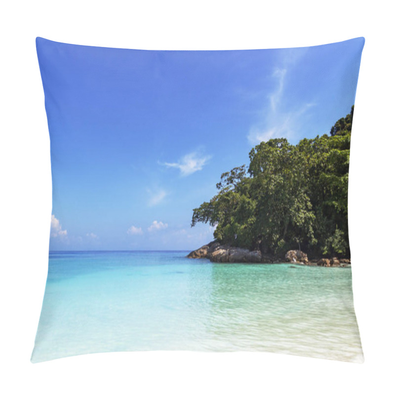 Personality  Golden Yellow Sand On A Deserted Beach Near The Blue Sea In Bright Sunny Day. Pillow Covers