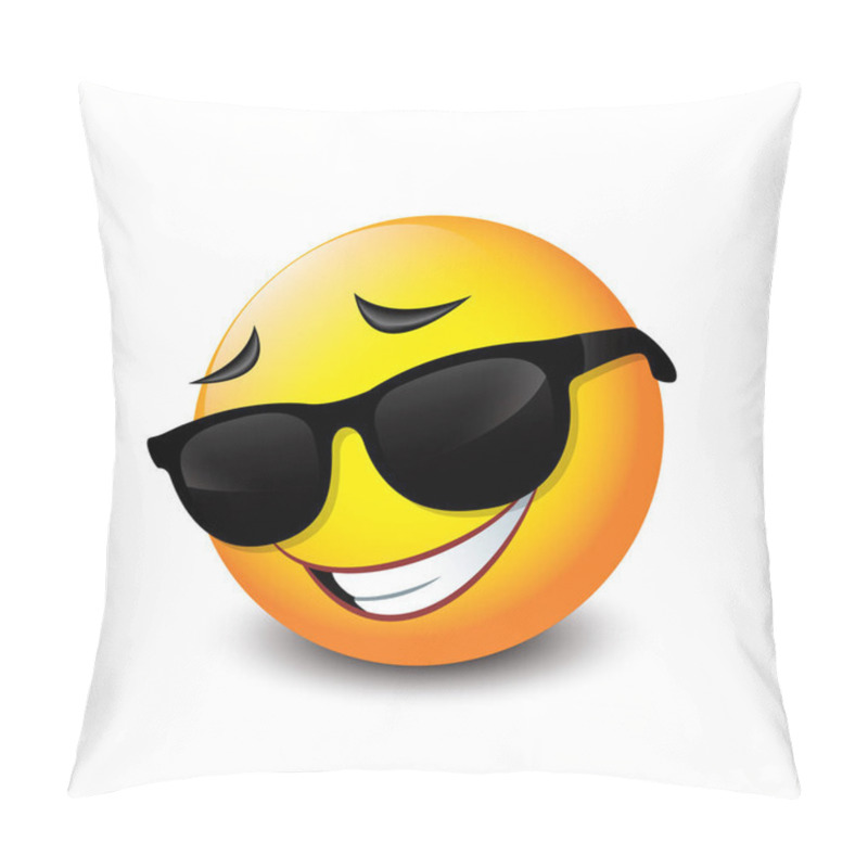 Personality  Cute Smiling Emoticon Wearing Black Sunglasses, Emoji - Vector Illustration Pillow Covers