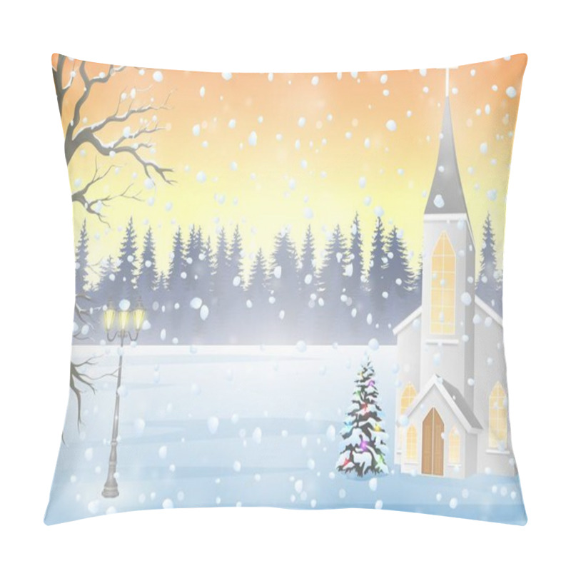 Personality  Winter Landscape With Church Pillow Covers