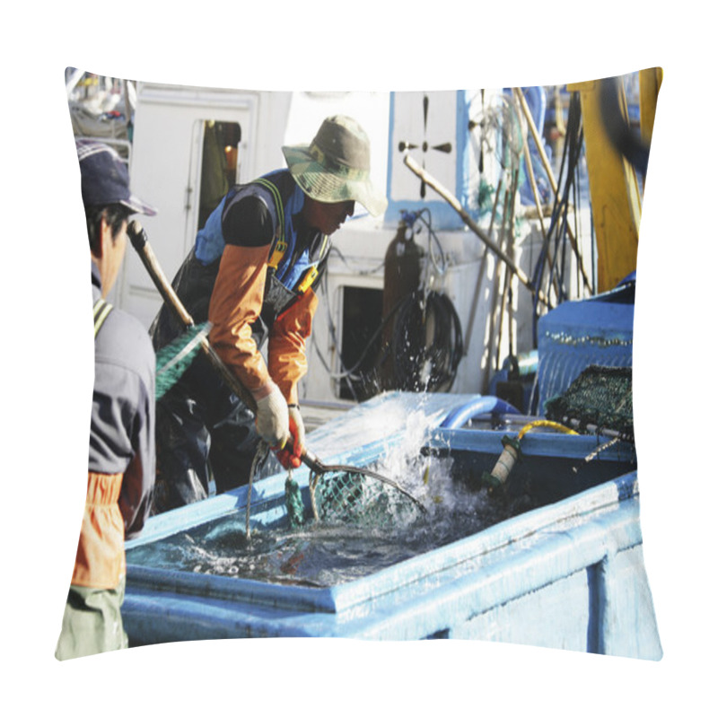 Personality  Fishermen At Seaport Pillow Covers