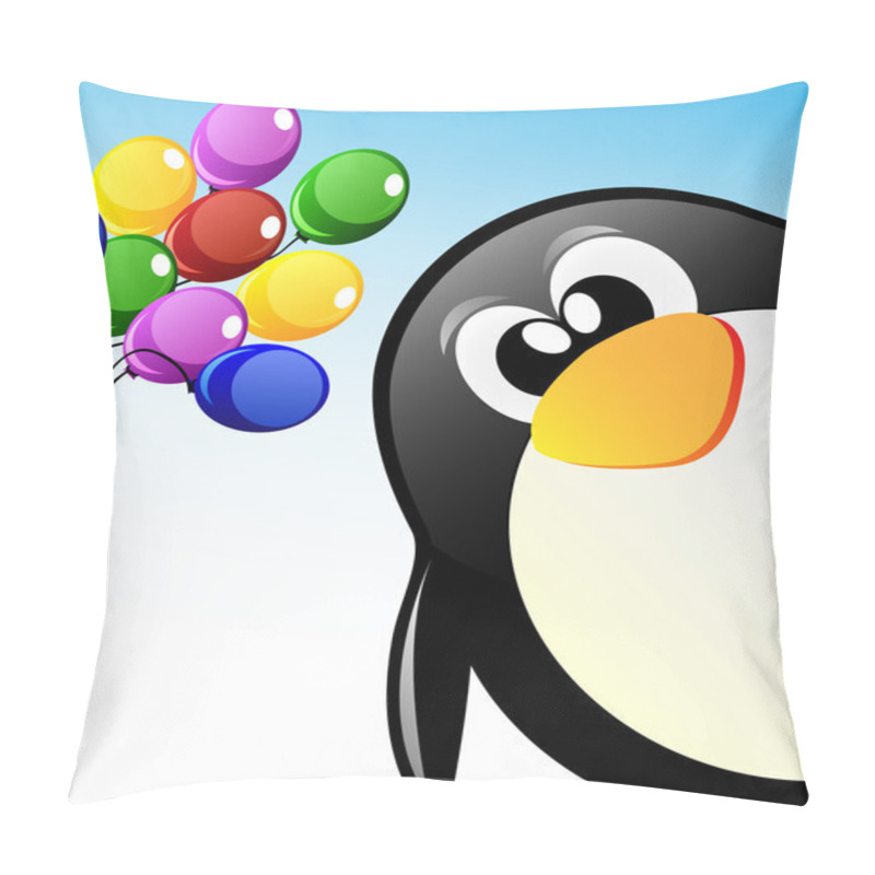 Personality  Vector Cartoon Penguin With Balloons Pillow Covers